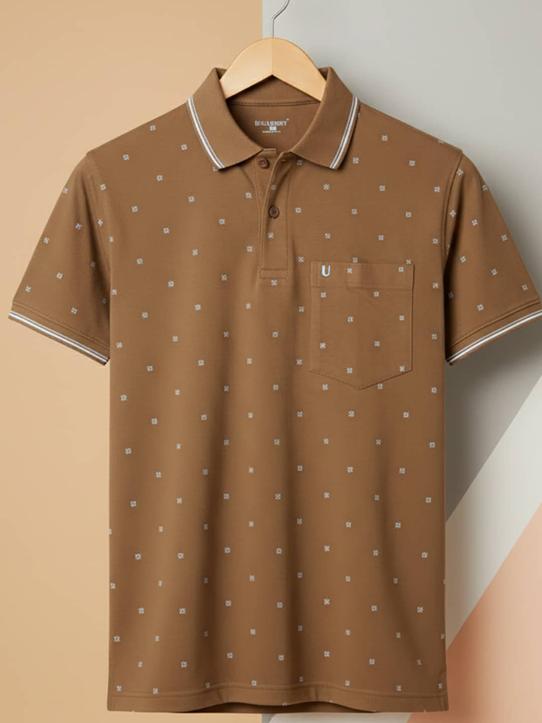 UNIBERRY Men Cotton Blend Regular Fit Printed Polo T Shirt ( Brown )