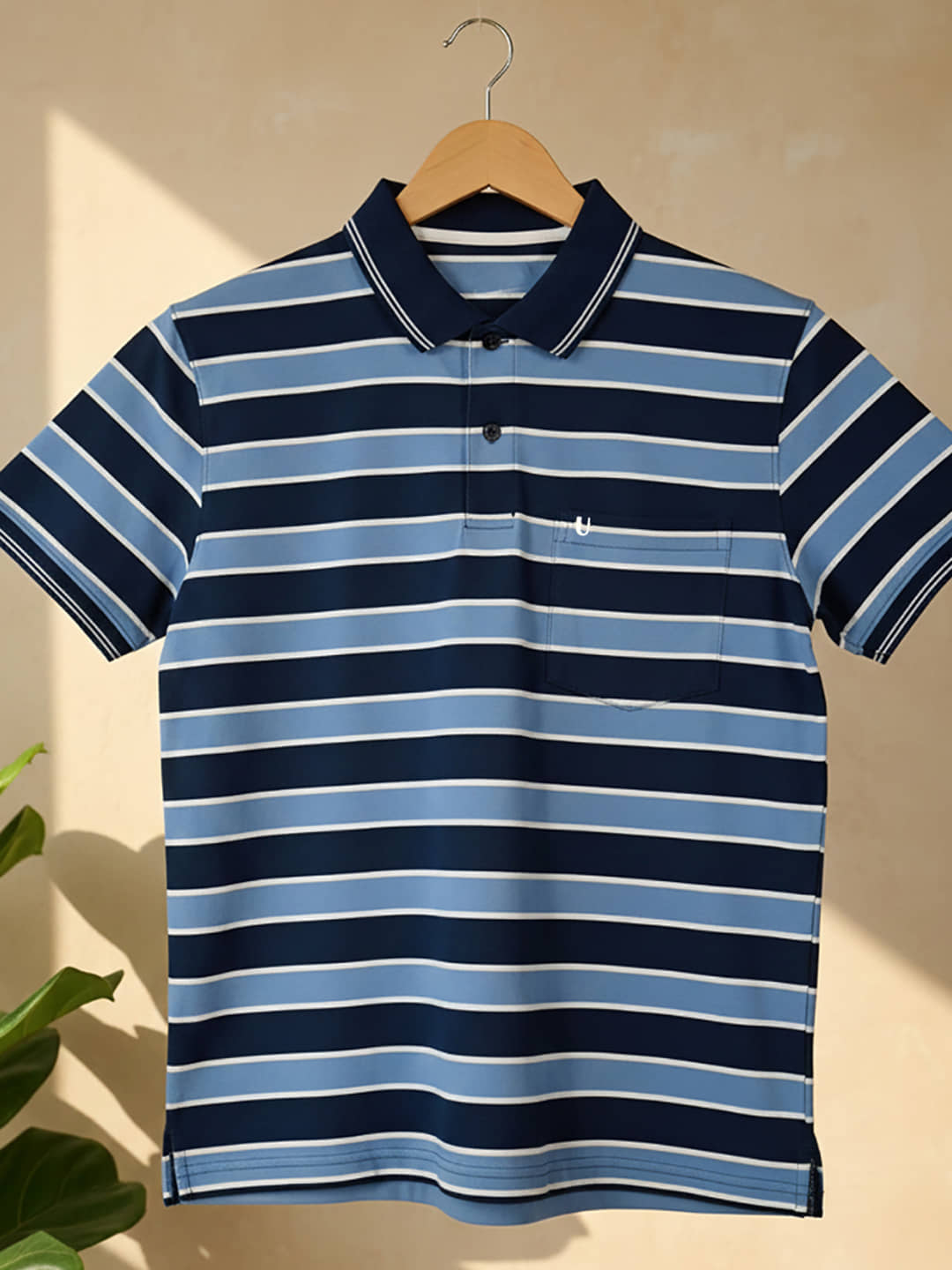 UNIBERRY Men Cotton Blend Regular Fit Striped Polo T Shirt ( Sky Blue )
