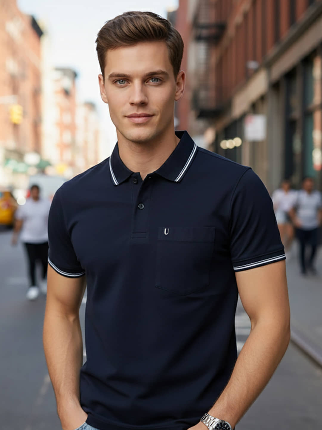 UNIBERRY Men Cotton Blend Regular Fit Solid Polo T Shirt ( Navy )