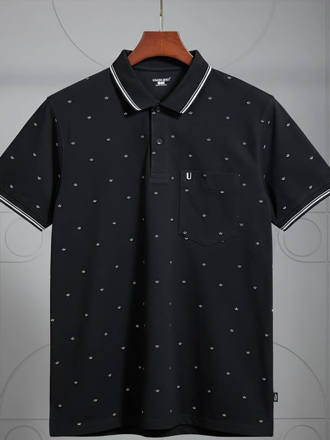 UNIBERRY Men Cotton Blend Regular Fit Printed Polo T Shirt ( Black )