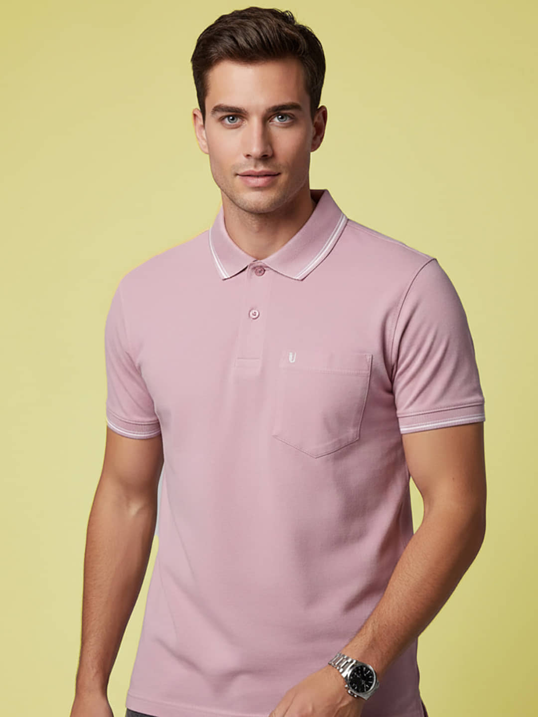 UNIBERRY Men Cotton Blend Regular Fit Solid Polo T Shirt ( Purple )
