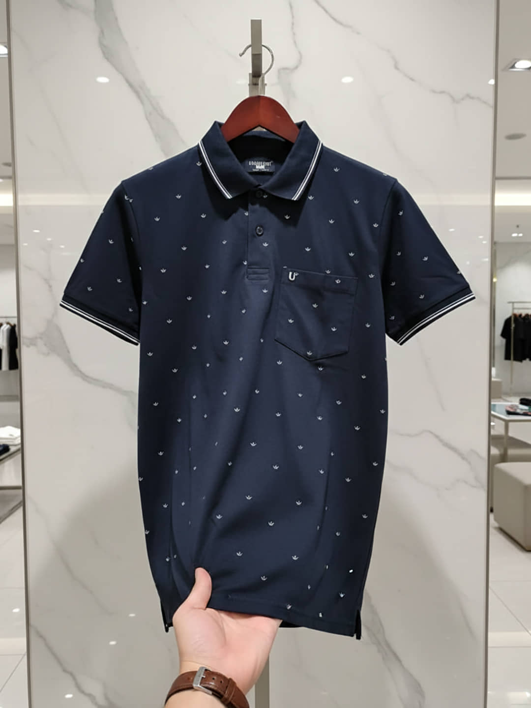 UNIBERRY Men Cotton Blend Regular Fit Printed Polo T Shirt ( Navy )