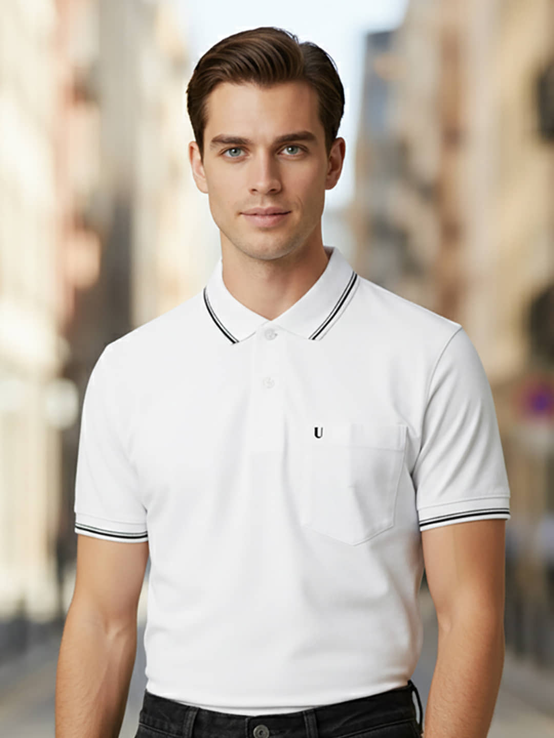 UNIBERRY Men Cotton Blend Regular Fit Solid Polo T Shirt ( White )