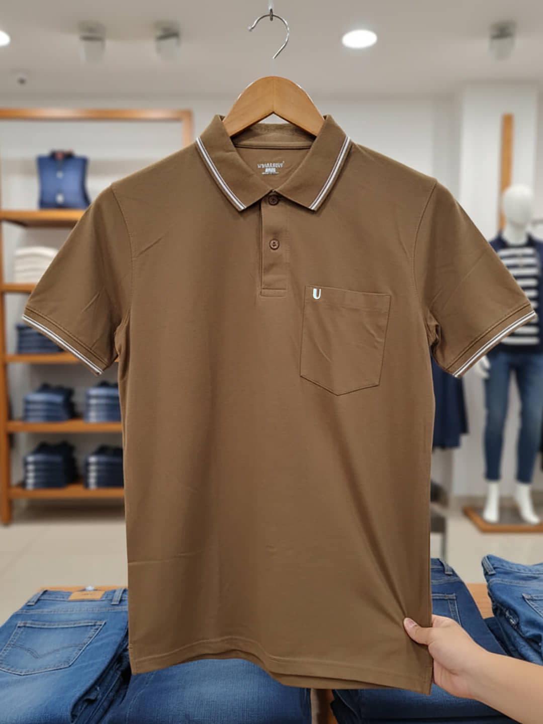 UNIBERRY Men Cotton Blend Regular Fit Solid Polo T Shirt ( Brown )