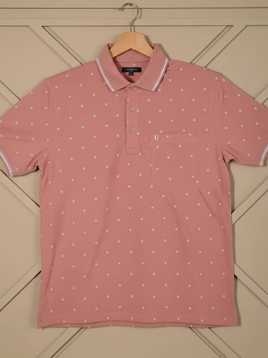 UNIBERRY Men Cotton Blend Regular Fit Printed Polo T Shirt ( Peach )