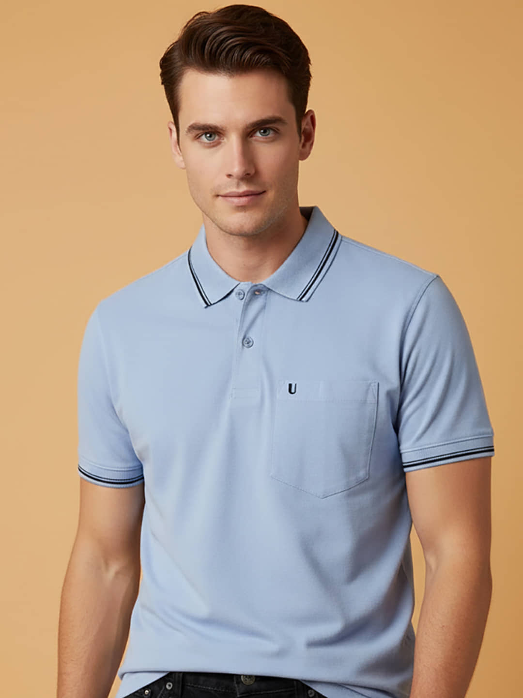 UNIBERRY Men Cotton Blend Regular Fit Solid Polo T Shirt ( Sky Blue )