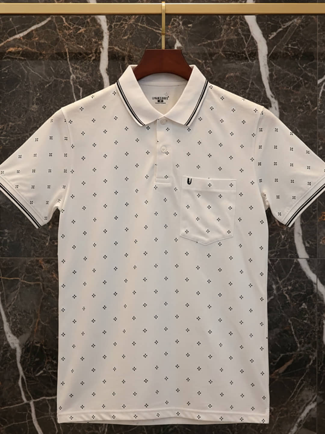 UNIBERRY Men Cotton Blend Regular Fit Printed Polo T Shirt ( White )