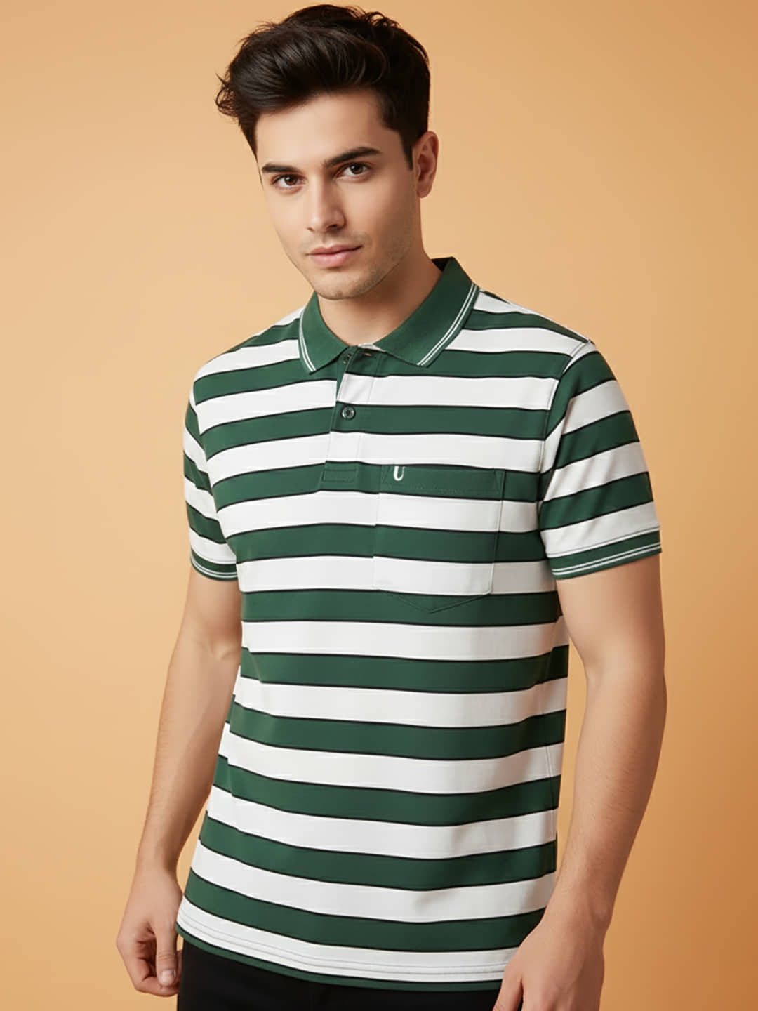 UNIBERRY Men Cotton Blend Regular Fit Striped Polo T Shirt ( White )