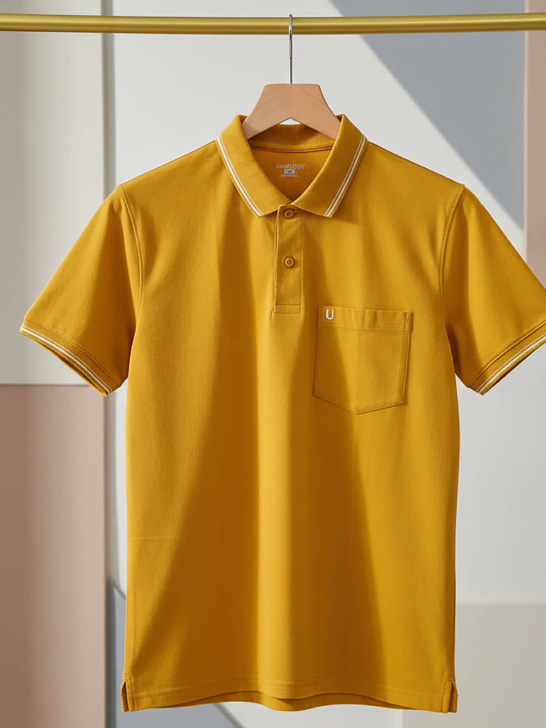 UNIBERRY Men Cotton Blend Regular Fit Solid Polo T Shirt ( Mustard )