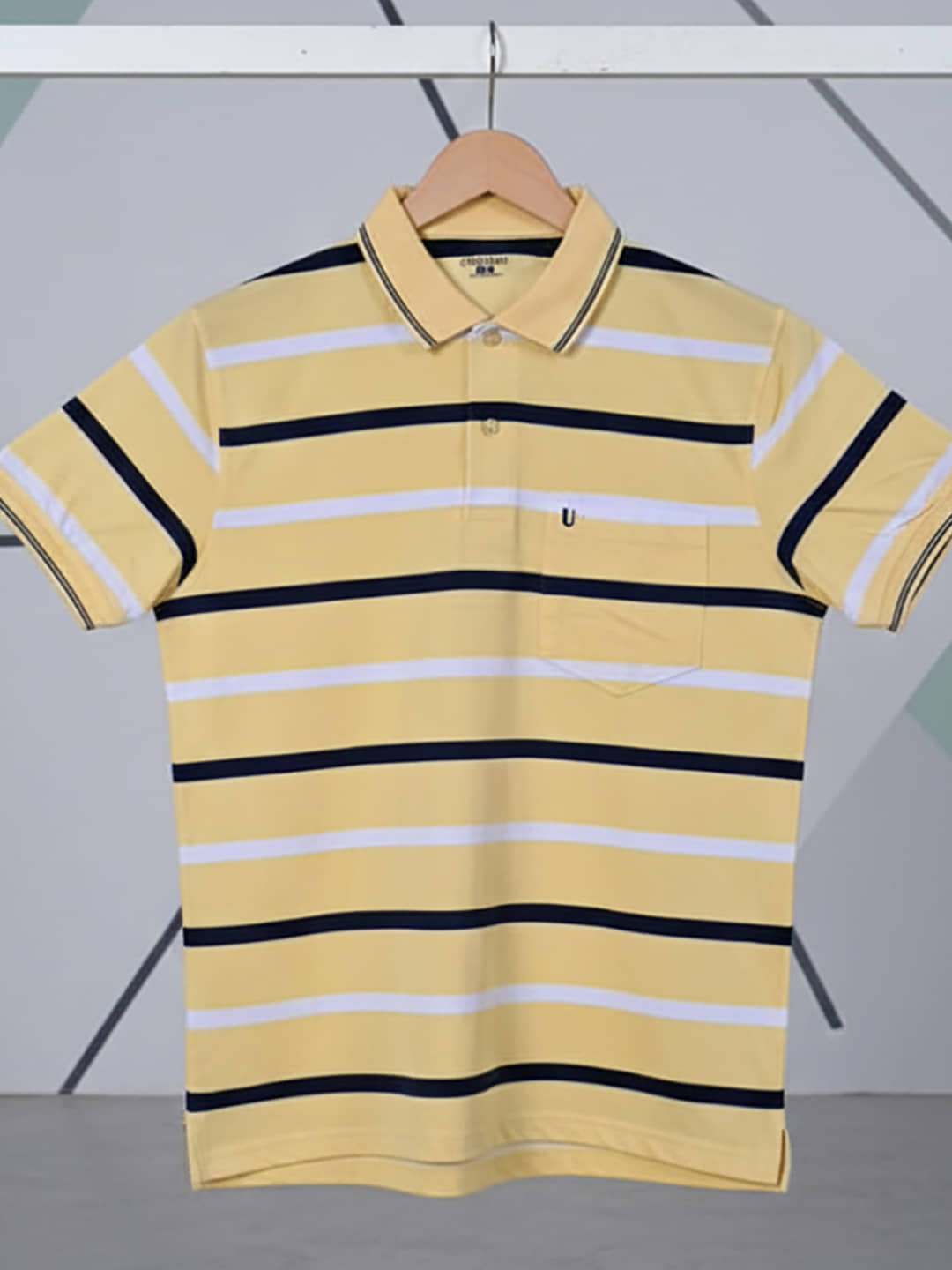 UNIBERRY Men Cotton Blend Regular Fit Striped Polo T Shirt ( Yellow )