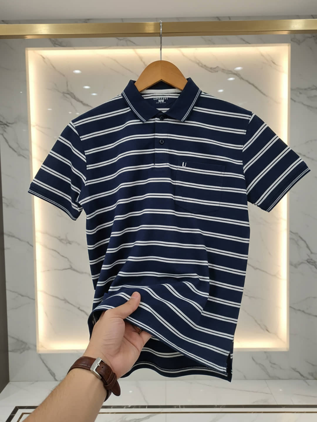 UNIBERRY Men Cotton Blend Regular Fit Striped Polo T Shirt ( Lavender )