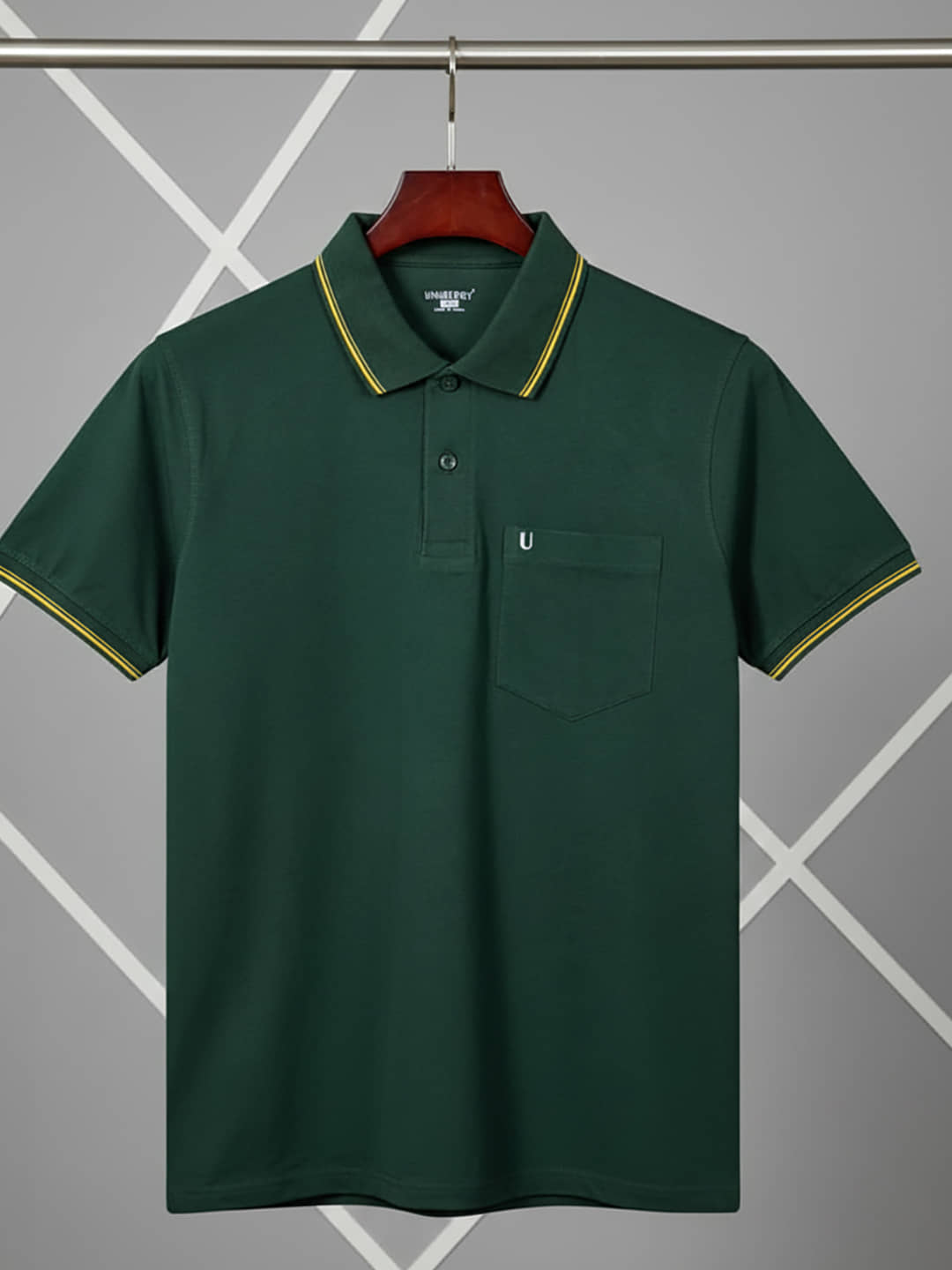 UNIBERRY Men Cotton Blend Regular Fit Solid Polo T Shirt ( Olive )