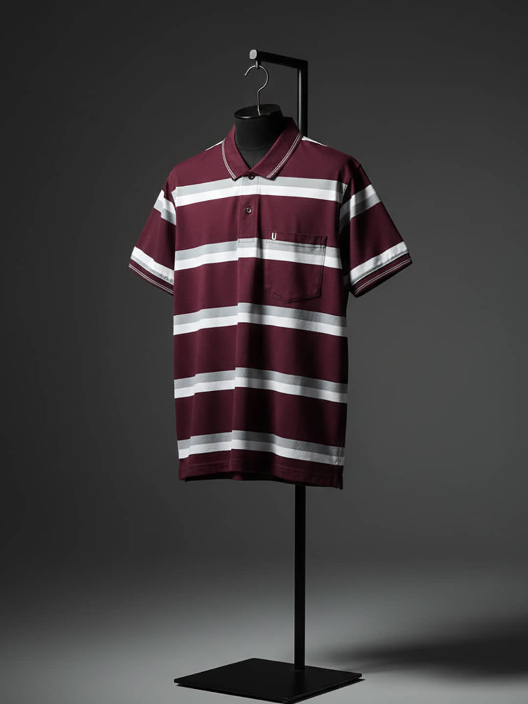 UNIBERRY Men Cotton Blend Regular Fit Striped Polo T Shirt ( Maroon )