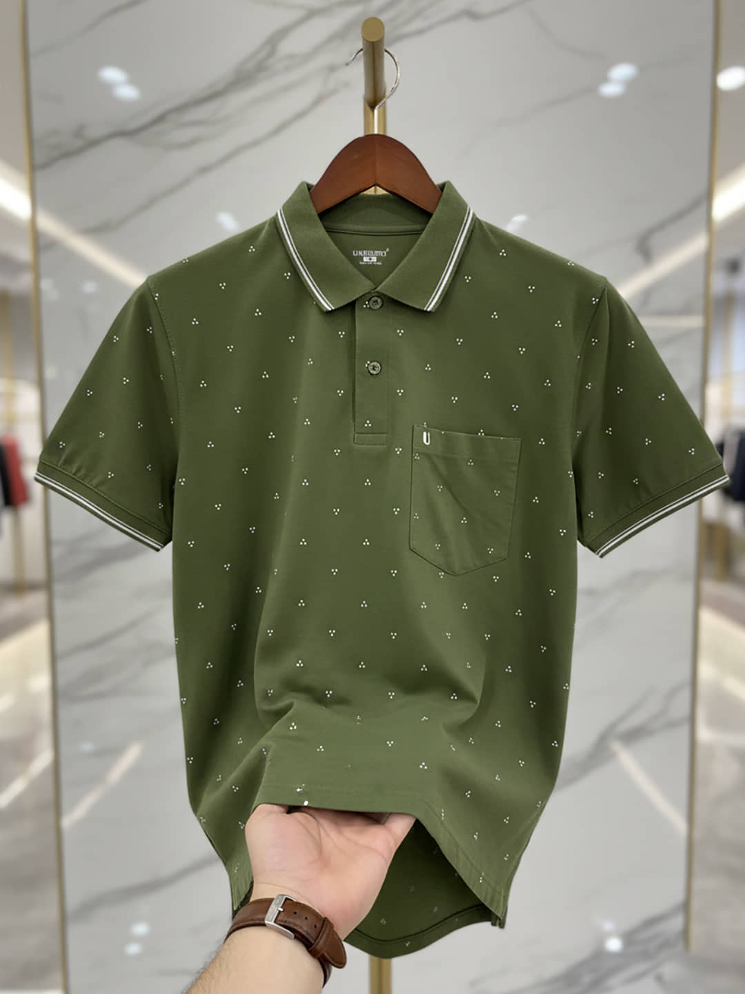 UNIBERRY Men Cotton Blend Regular Fit Printed Polo T Shirt ( Sea Green )