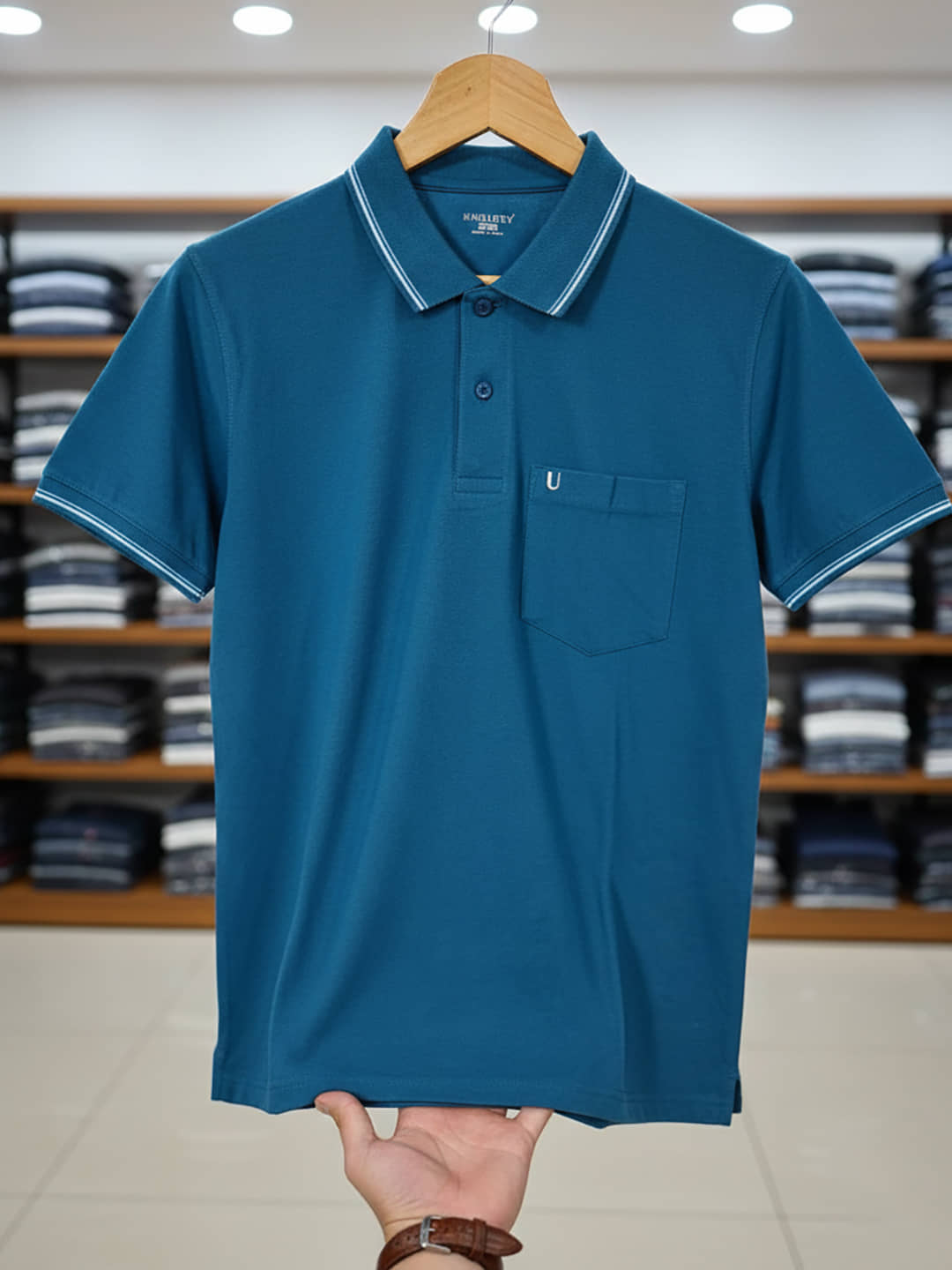 UNIBERRY Men Cotton Blend Regular Fit Solid Polo T Shirt ( Teal Blue )