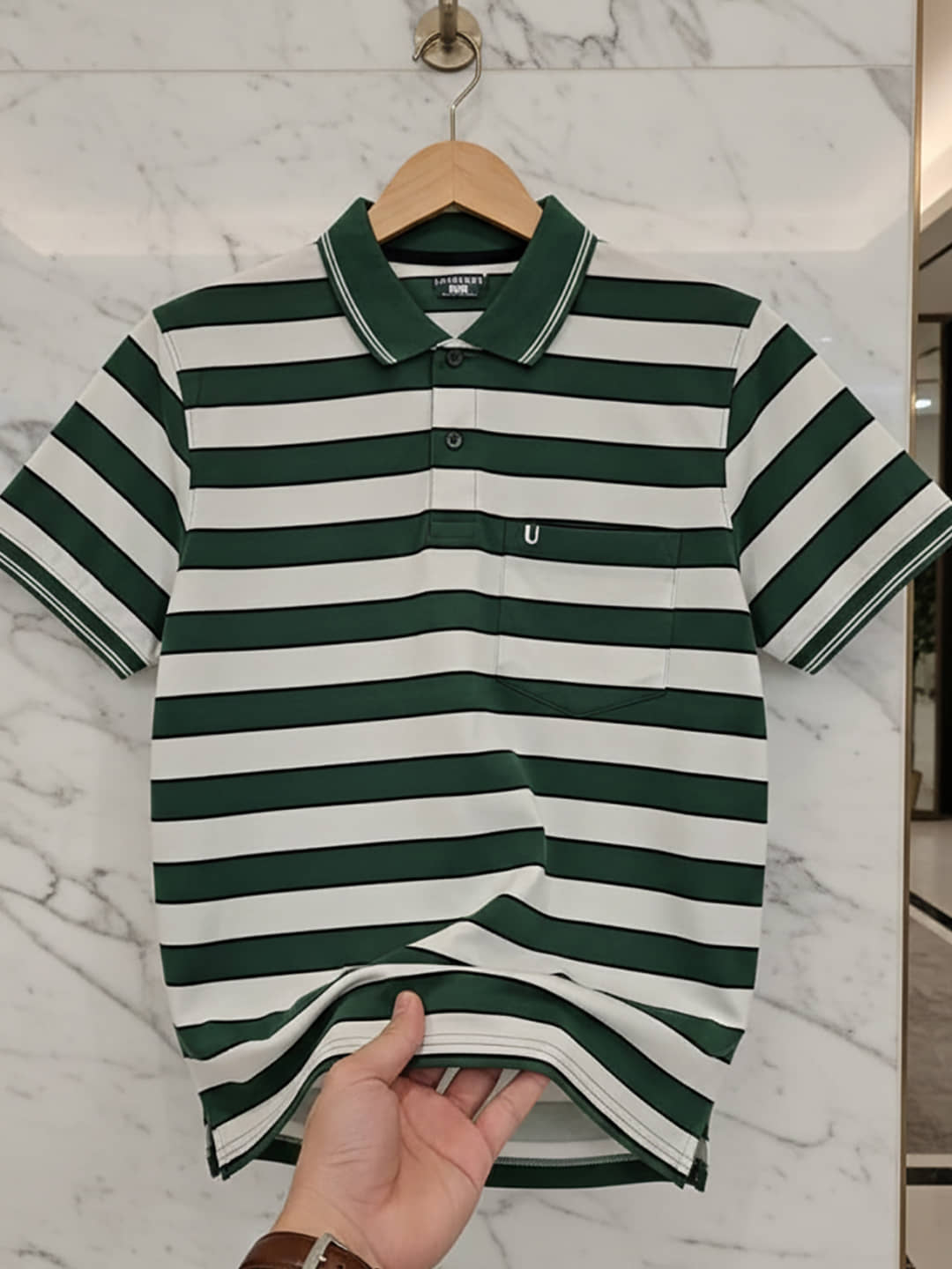 UNIBERRY Men Cotton Blend Regular Fit Striped Polo T Shirt ( White )