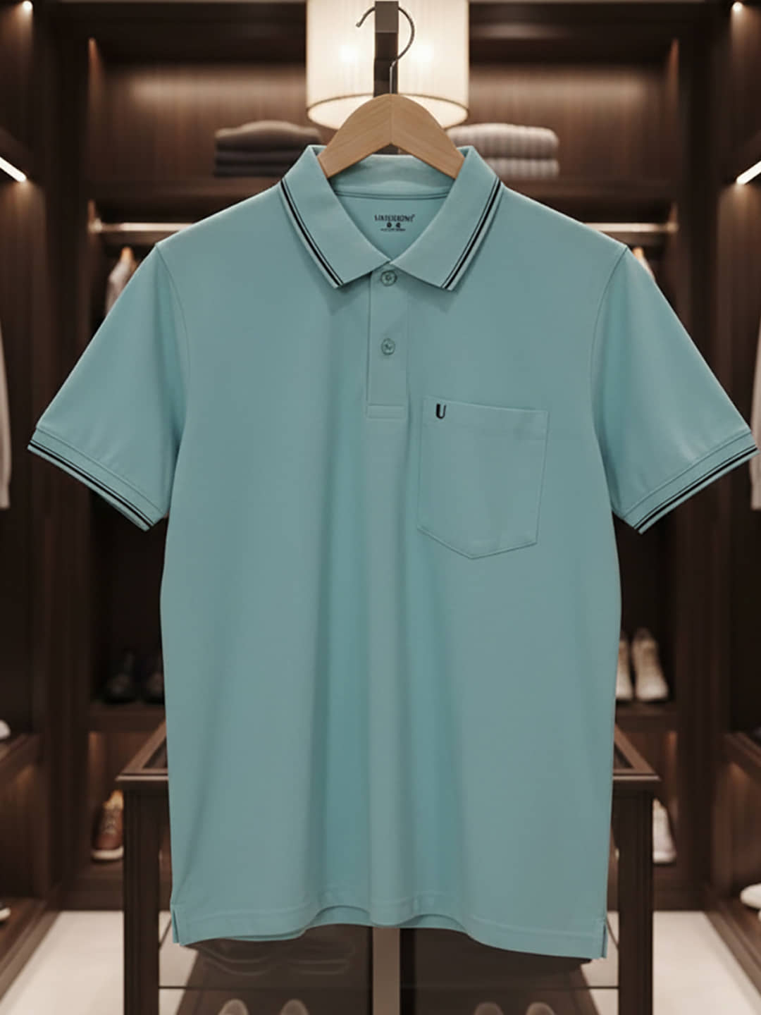 UNIBERRY Men Cotton Blend Regular Fit Solid Polo T Shirt ( Sea Green )
