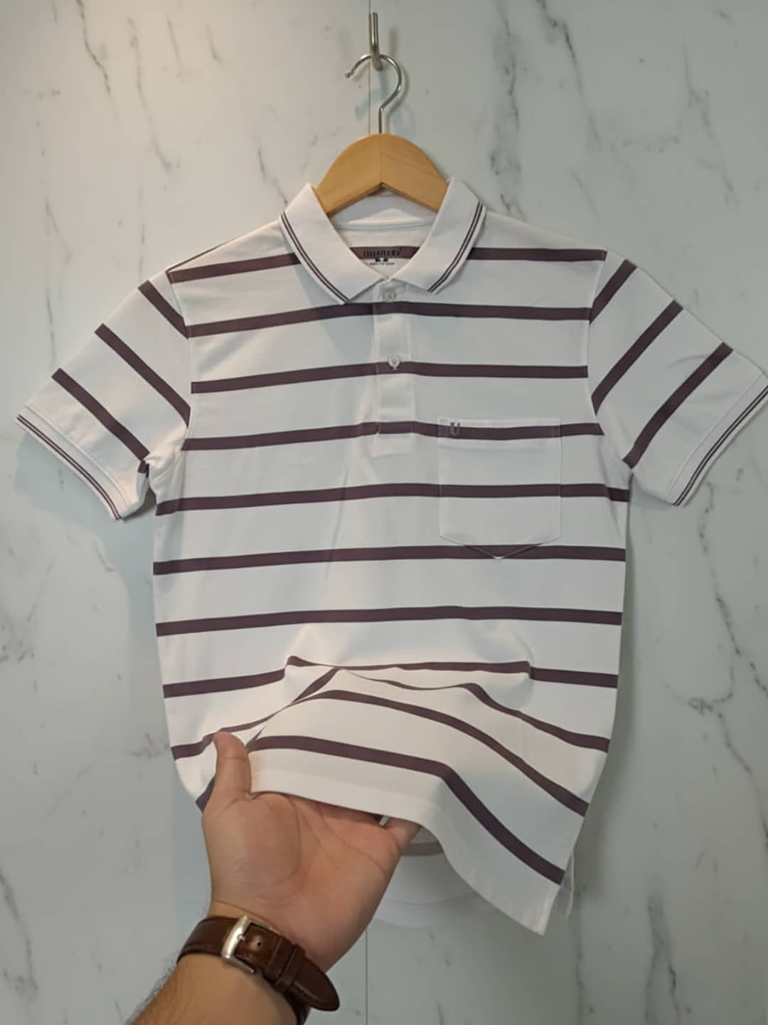 UNIBERRY Men Cotton Blend Regular Fit Striped Polo T Shirt ( White )