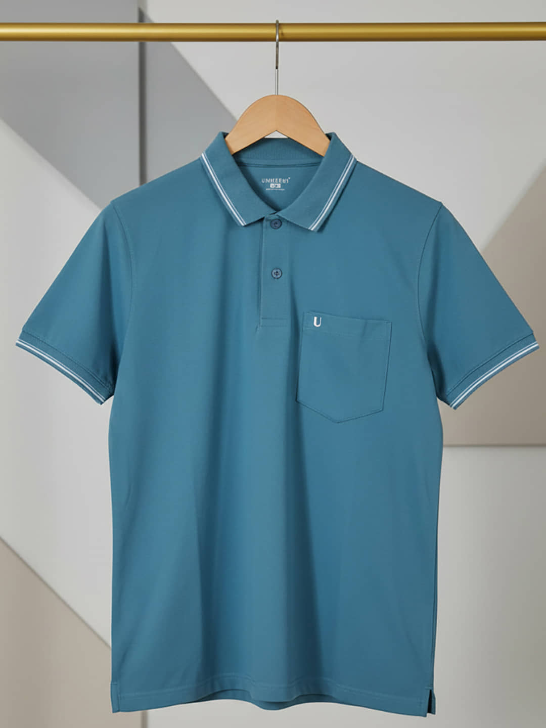 UNIBERRY Men Cotton Blend Regular Fit Solid Polo T Shirt ( Teal Blue )