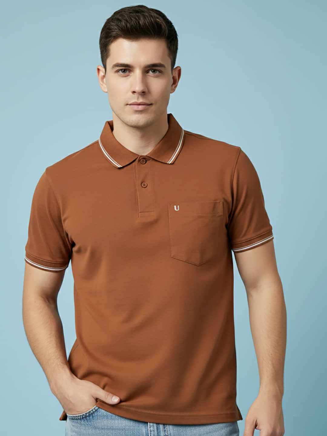 UNIBERRY Men Cotton Blend Regular Fit Solid Polo T Shirt ( Brown )