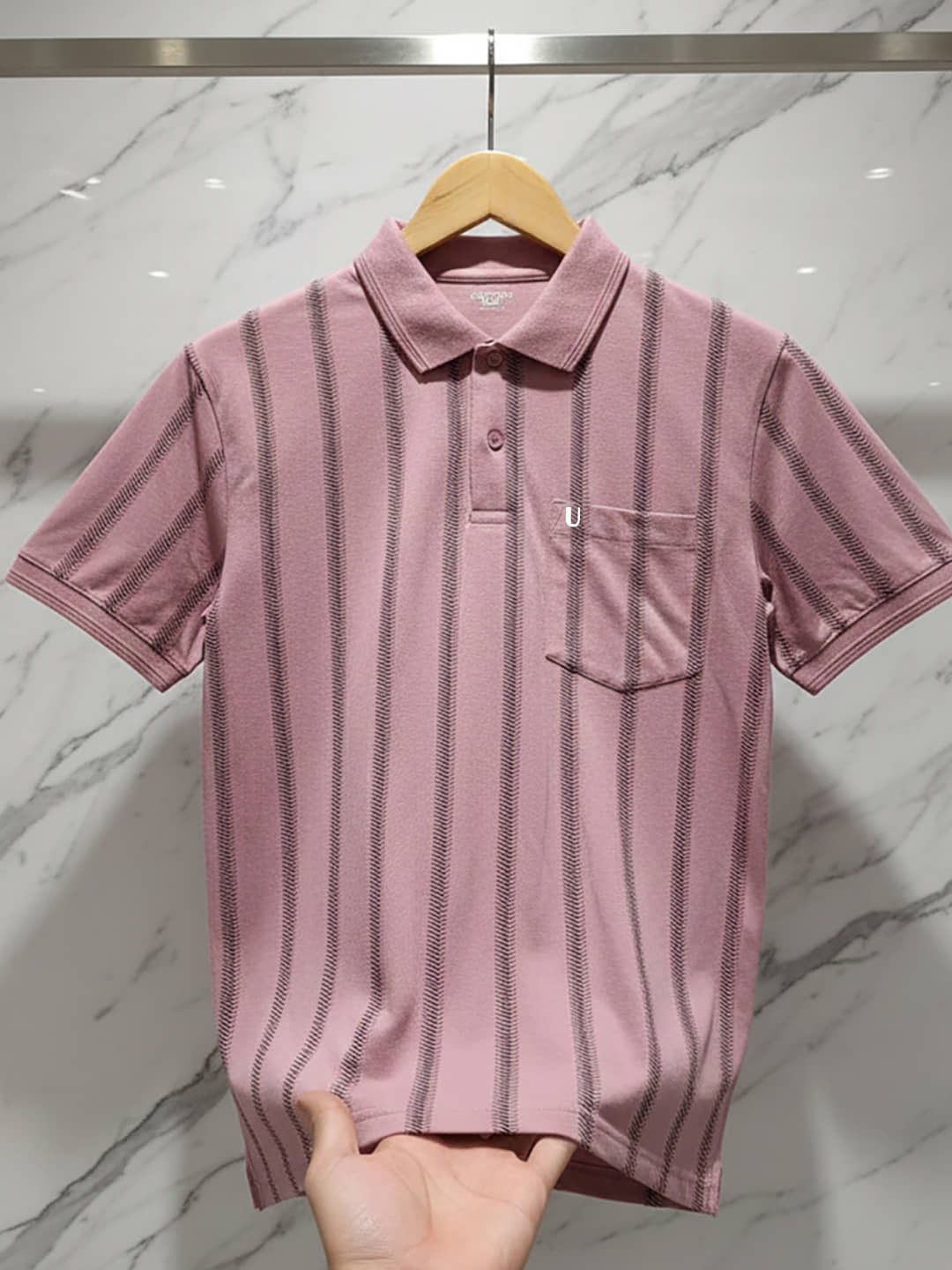 UNIBERRY Men Cotton Blend Regular Fit Striped Polo T Shirt ( Pink )