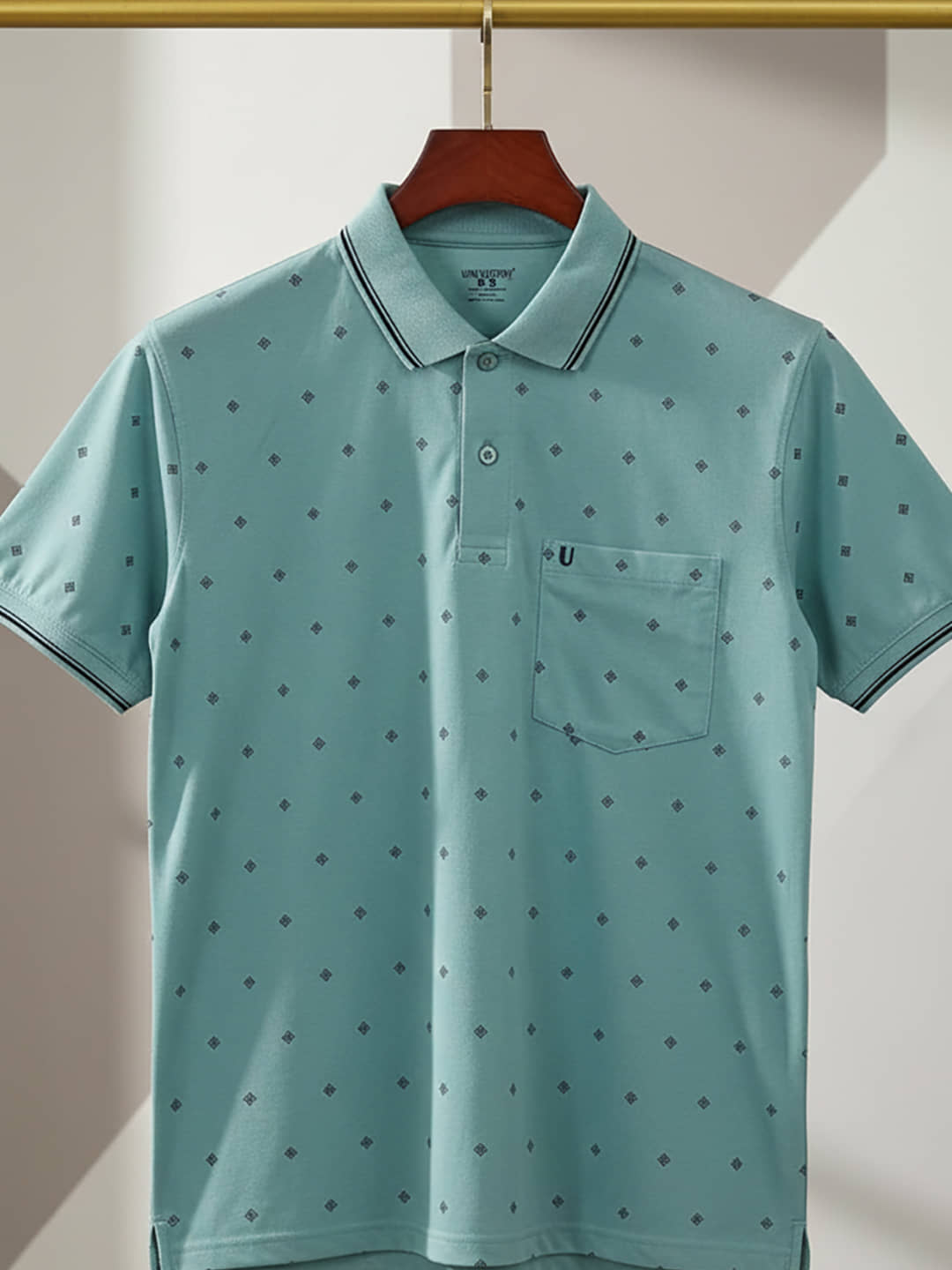 UNIBERRY Men Cotton Blend Regular Fit Printed Polo T Shirt ( Sea Green )