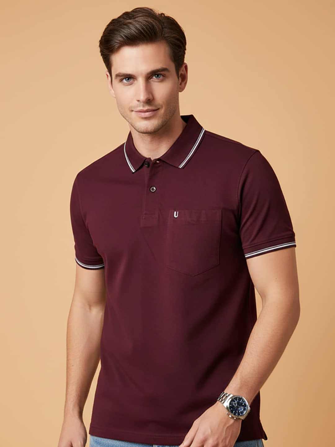 UNIBERRY Men Cotton Blend Regular Fit Solid Polo T Shirt ( Maroon )