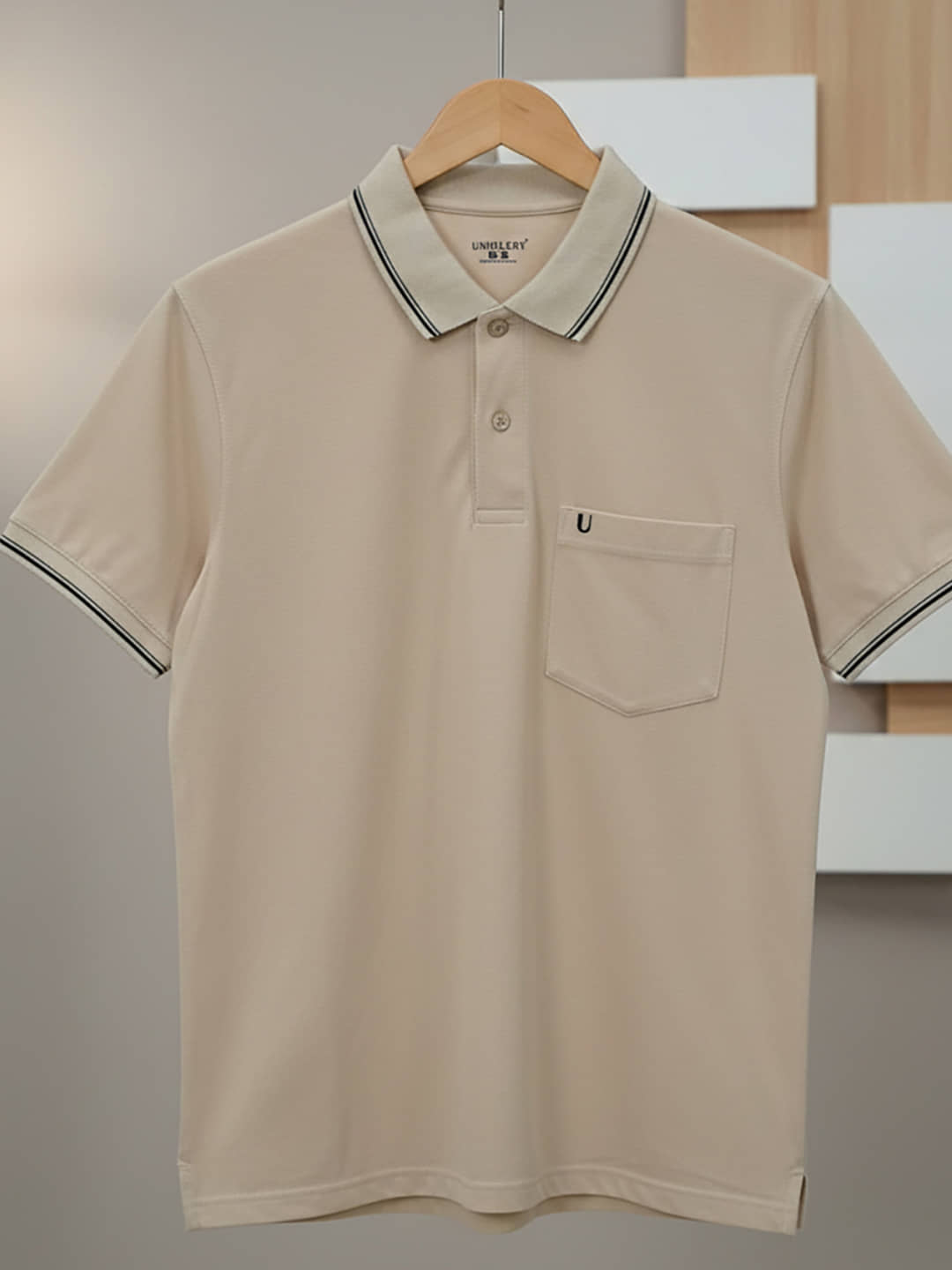 UNIBERRY Men Cotton Blend Regular Fit Solid Polo T Shirt ( Beige )
