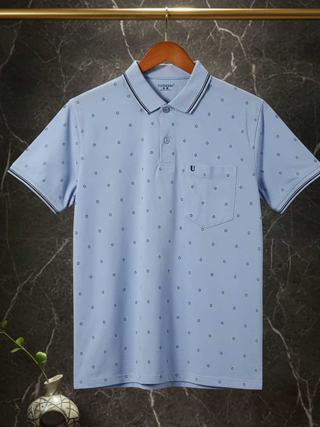 UNIBERRY Men Cotton Blend Regular Fit Printed Polo T Shirt ( Sky Blue )
