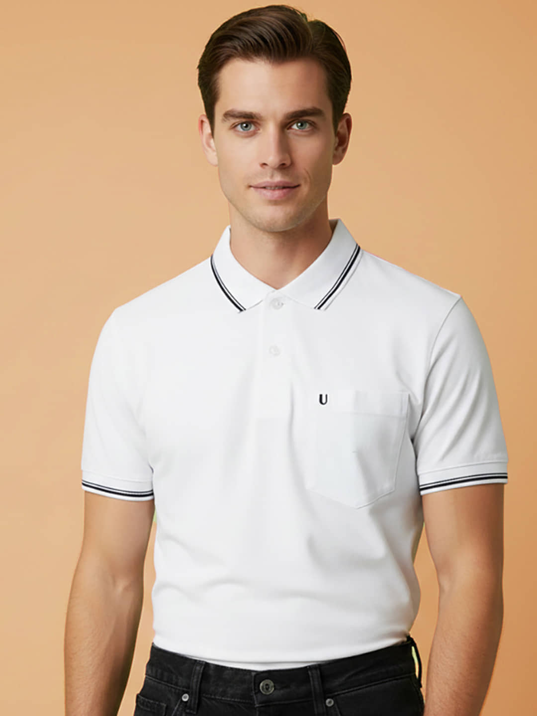 UNIBERRY Men Cotton Blend Regular Fit Solid Polo T Shirt ( White )