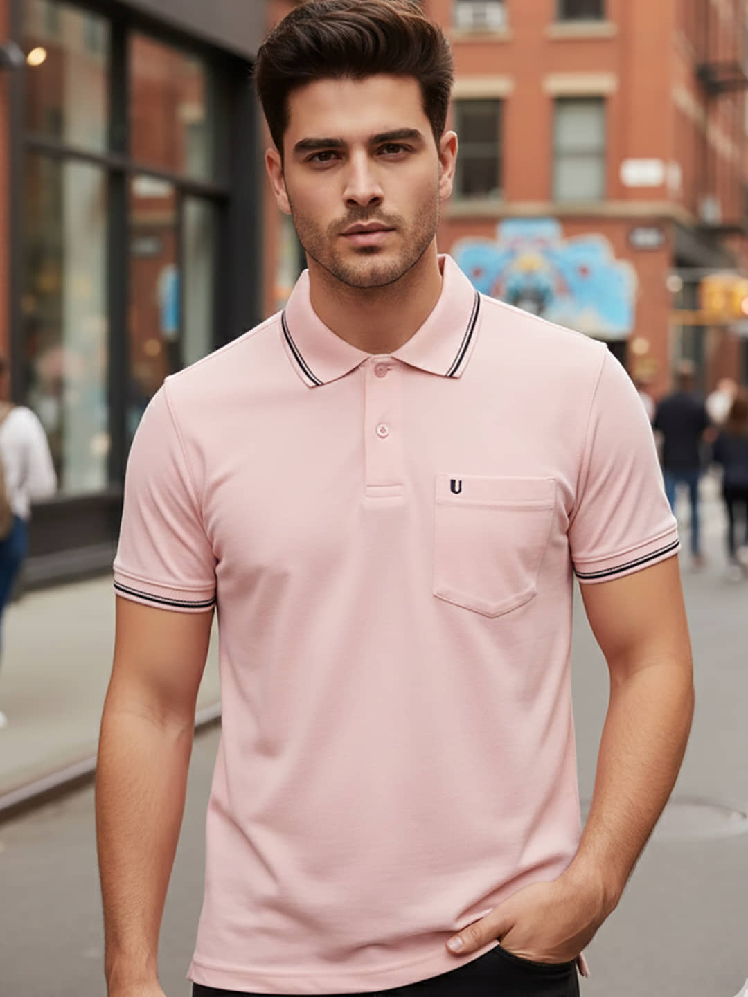 UNIBERRY Men Cotton Blend Regular Fit Solid Polo T Shirt ( Pink )