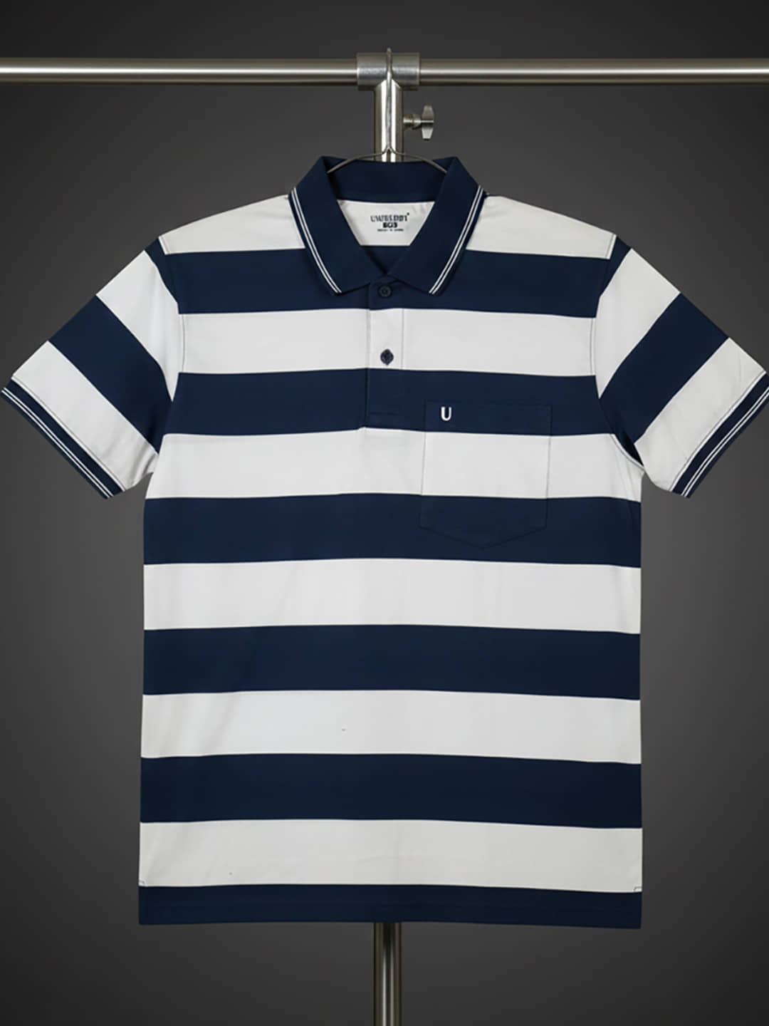 UNIBERRY Men Cotton Blend Regular Fit Striped Polo T Shirt ( Navy )
