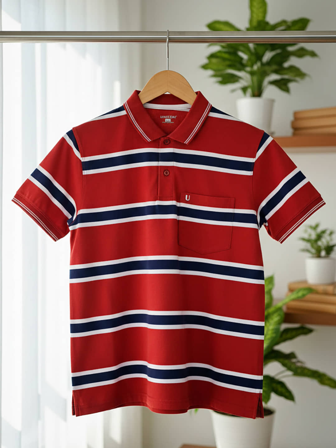 UNIBERRY Men Cotton Blend Regular Fit Striped Polo T Shirt ( Red )