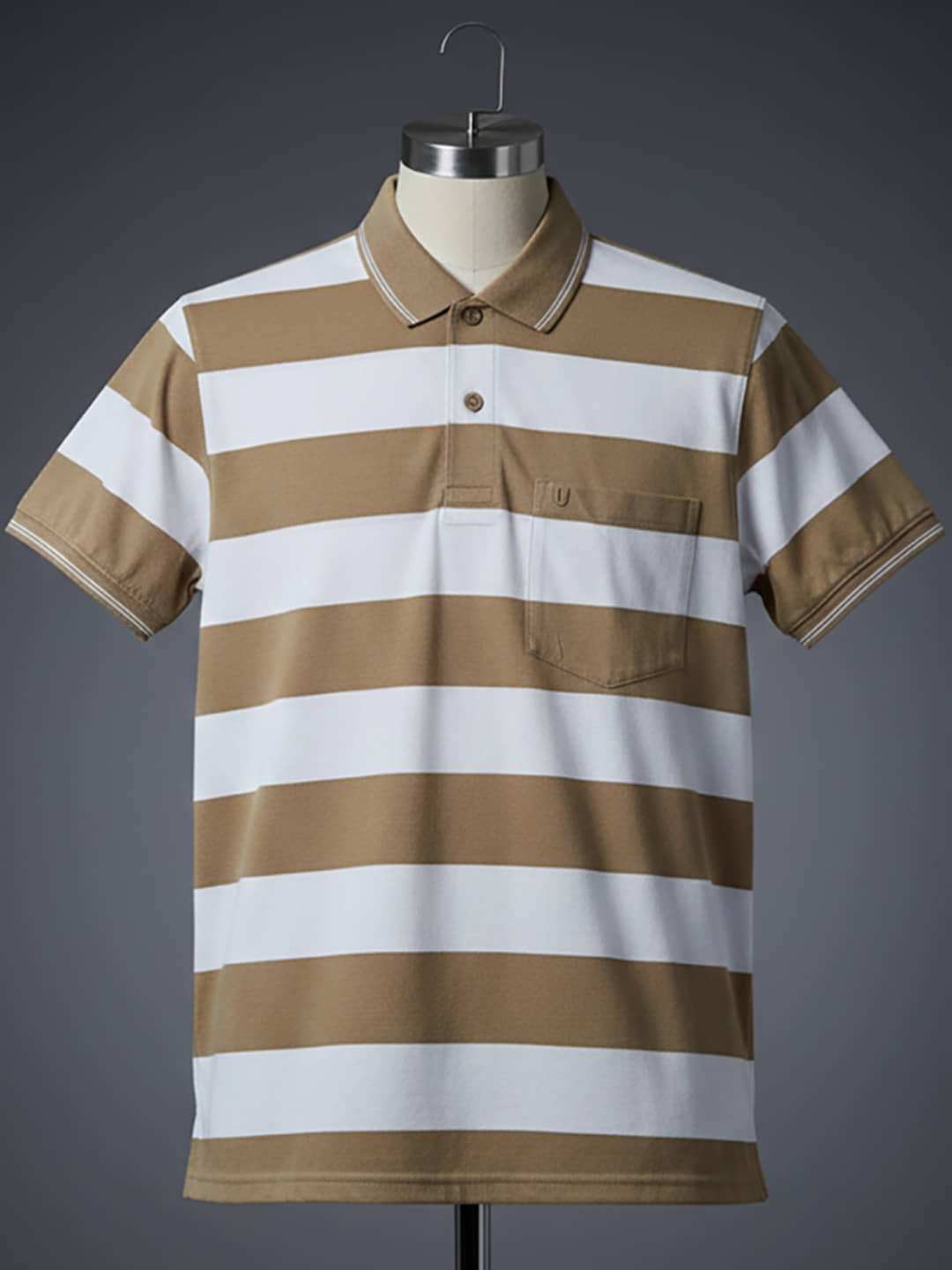 UNIBERRY Men Cotton Blend Regular Fit Striped Polo T Shirt ( Beige )