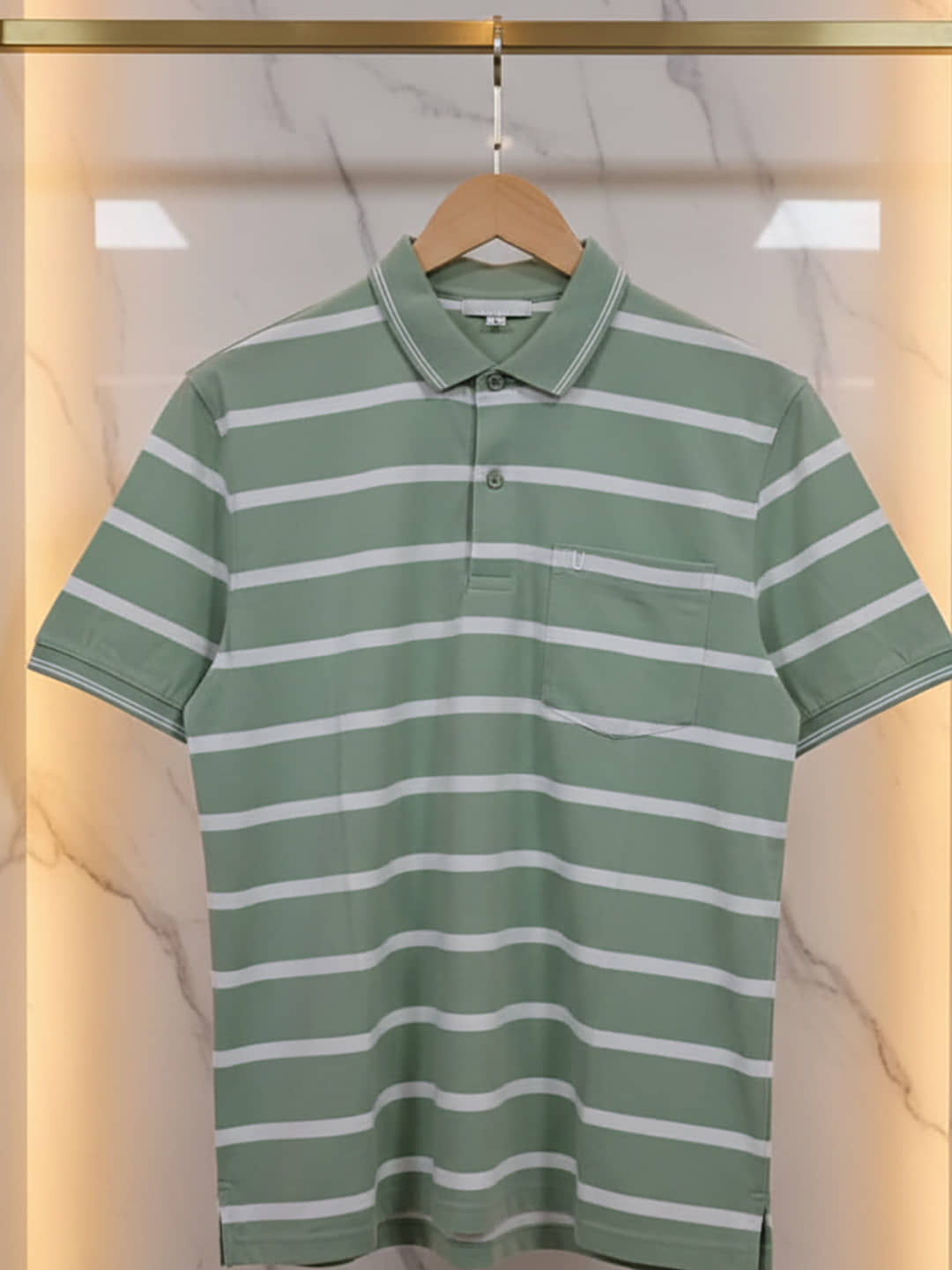 UNIBERRY Men Cotton Blend Regular Fit Striped Polo T Shirt ( Green )