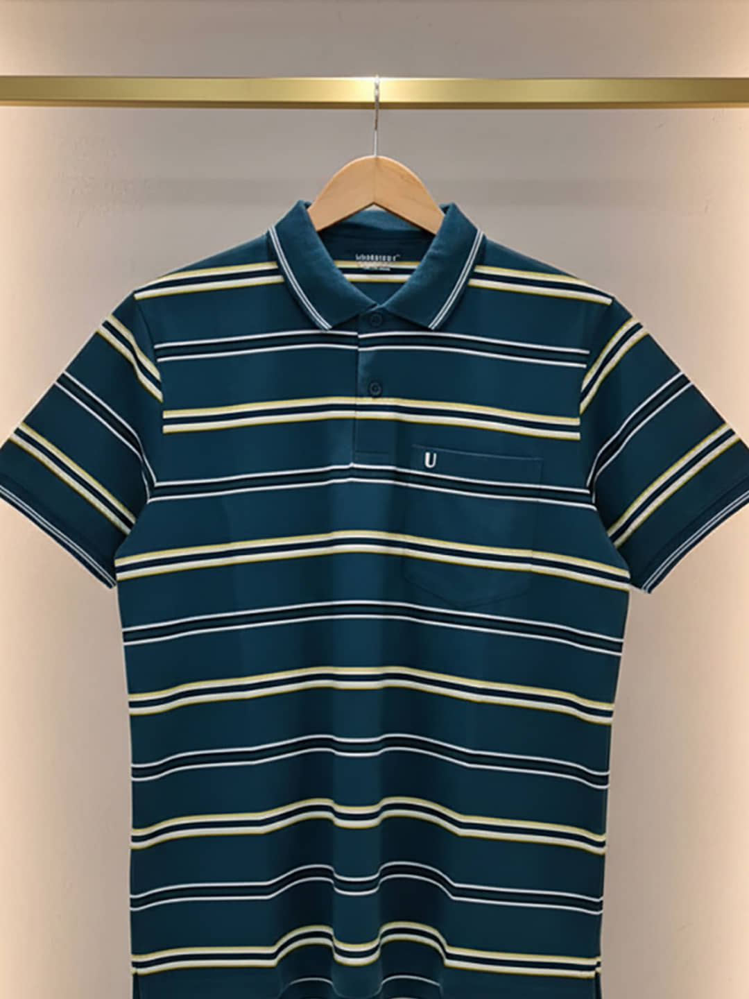 UNIBERRY Men Cotton Blend Regular Fit Striped Polo T Shirt ( Teal Blue )