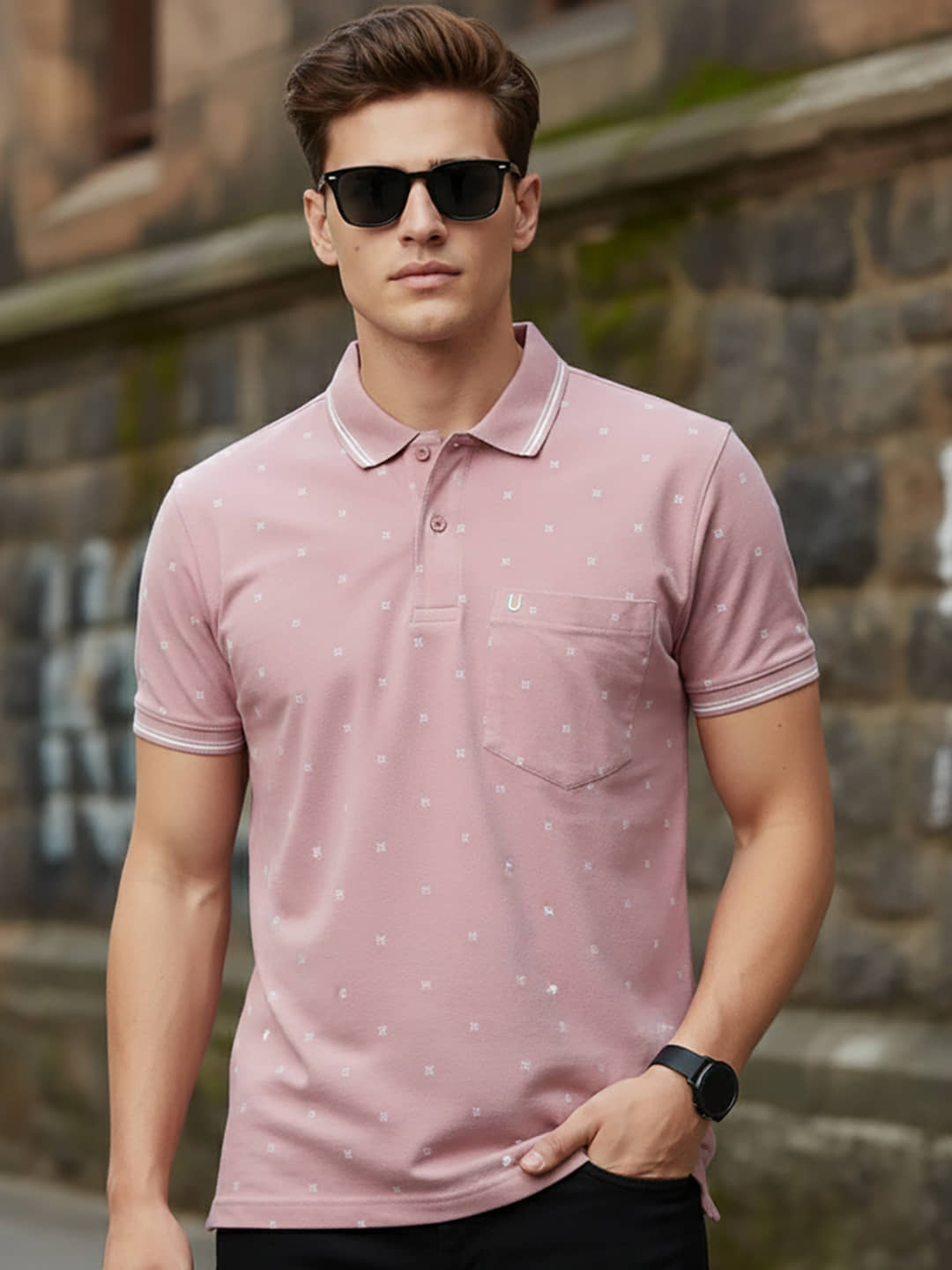 UNIBERRY Men Cotton Blend Regular Fit Printed Polo T Shirt ( Purple )