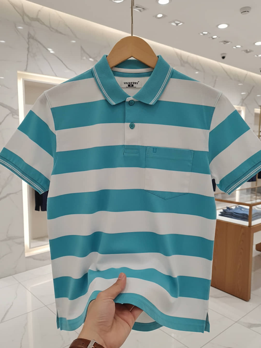 UNIBERRY Men Cotton Blend Regular Fit Striped Polo T Shirt ( Navy )