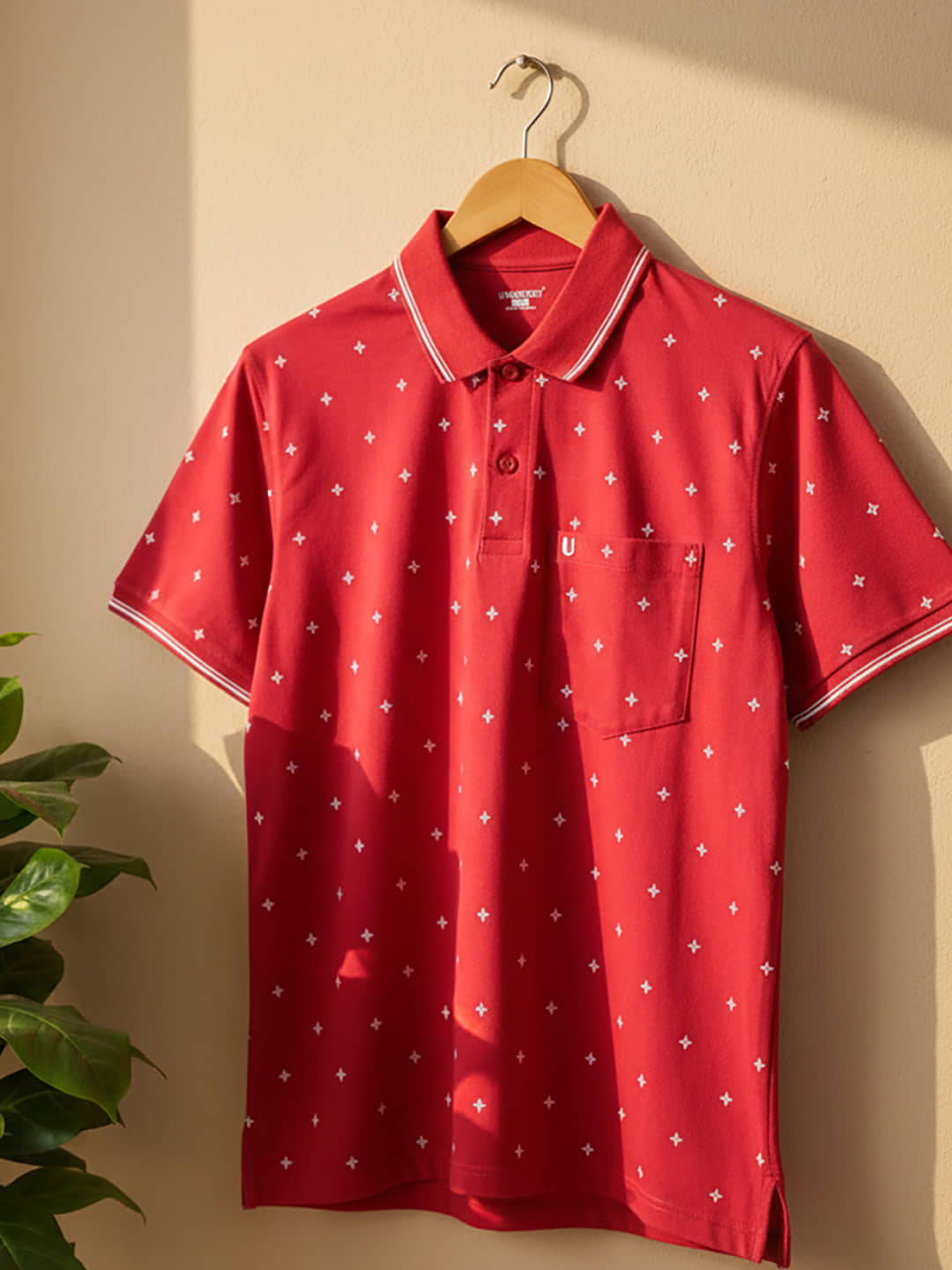 UNIBERRY Men Cotton Blend Regular Fit Printed Polo T Shirt ( Red )