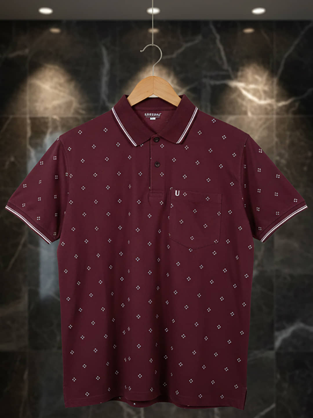 UNIBERRY Men Cotton Blend Regular Fit Printed Polo T Shirt ( Maroon )