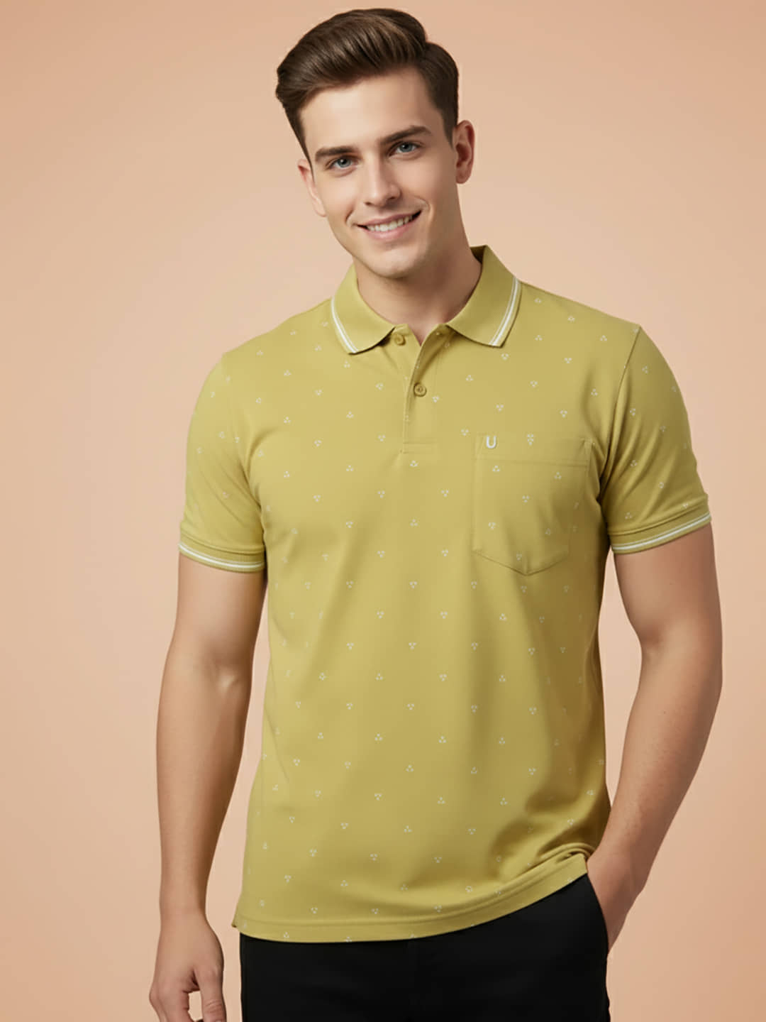 UNIBERRY Men Cotton Blend Regular Fit Printed Polo T Shirt ( Yellow )