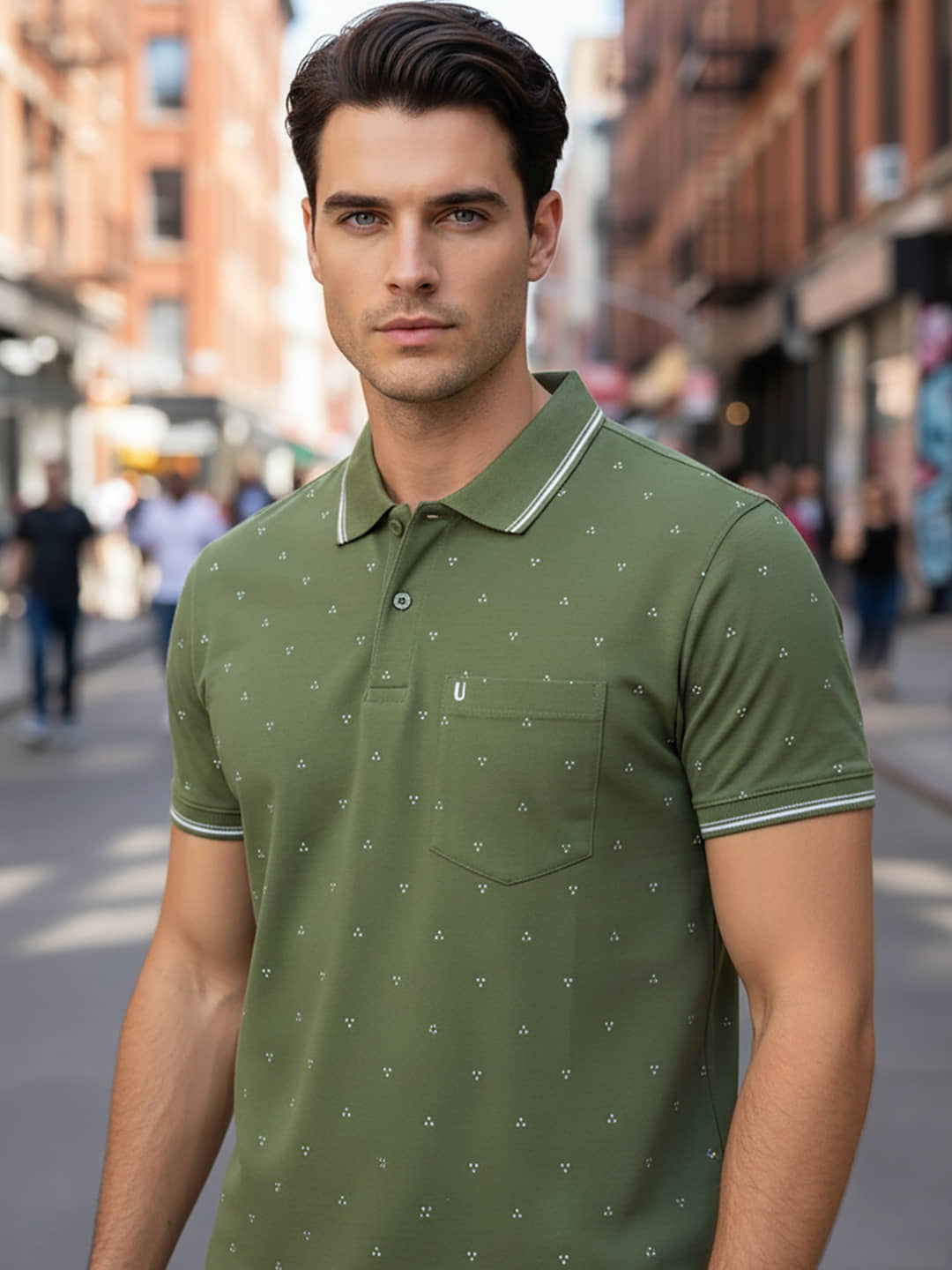 UNIBERRY Men Cotton Blend Regular Fit Printed Polo T Shirt ( Sea Green )
