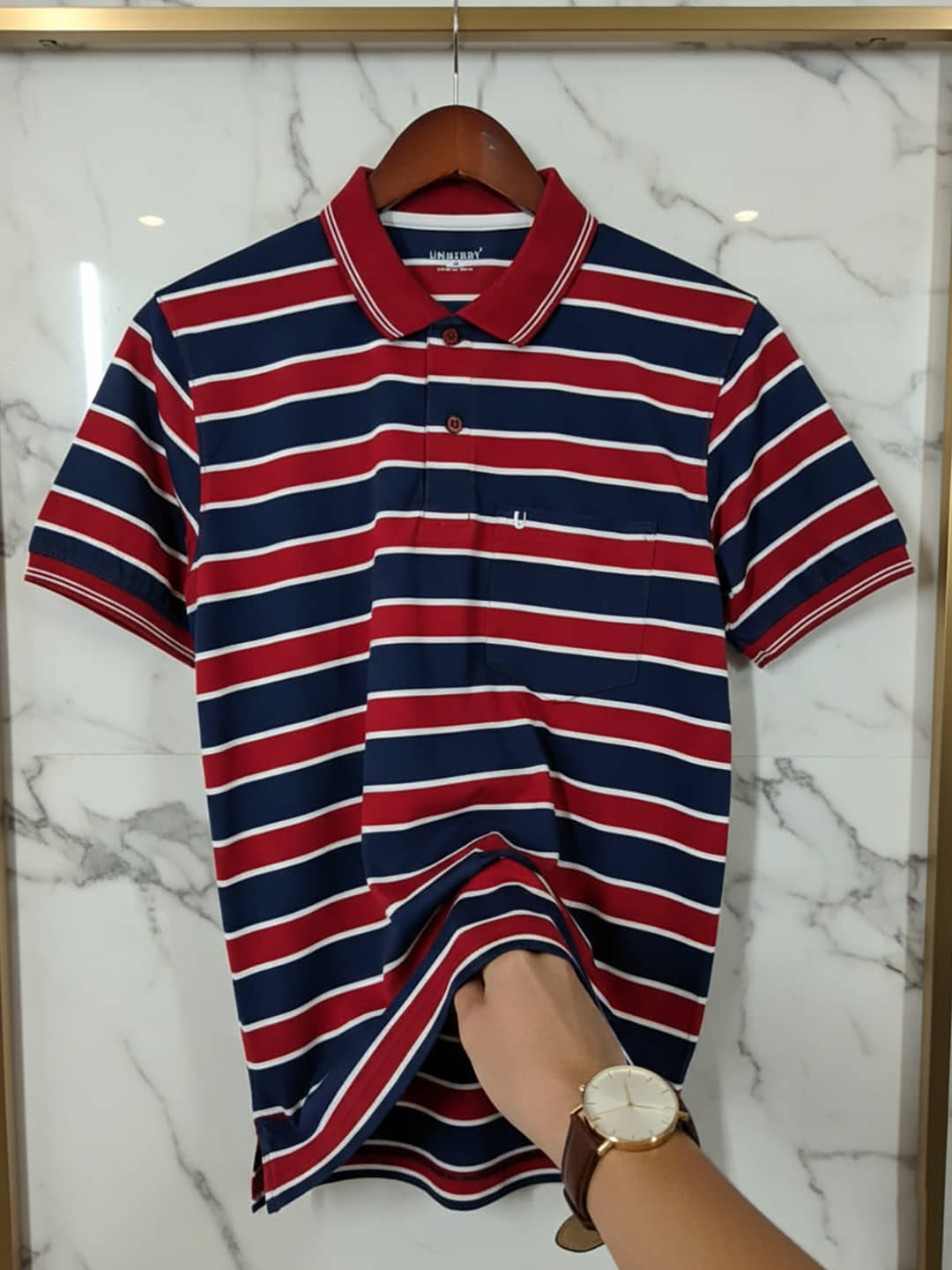 UNIBERRY Men Cotton Blend Regular Fit Striped Polo T Shirt ( Maroon )