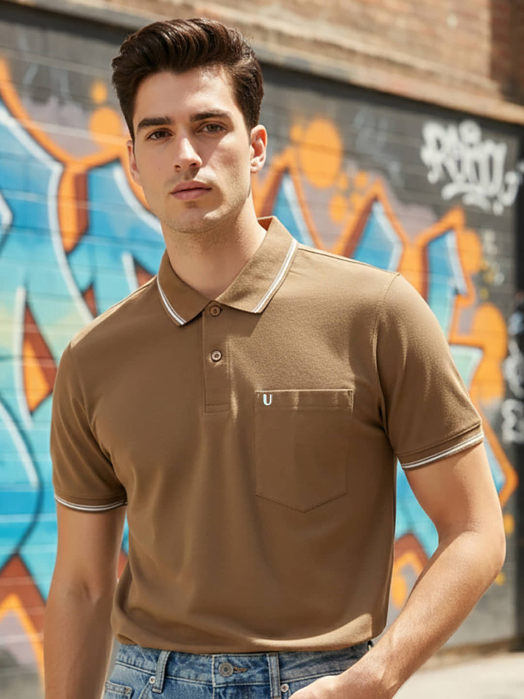 UNIBERRY Men Cotton Blend Regular Fit Solid Polo T Shirt ( Brown )