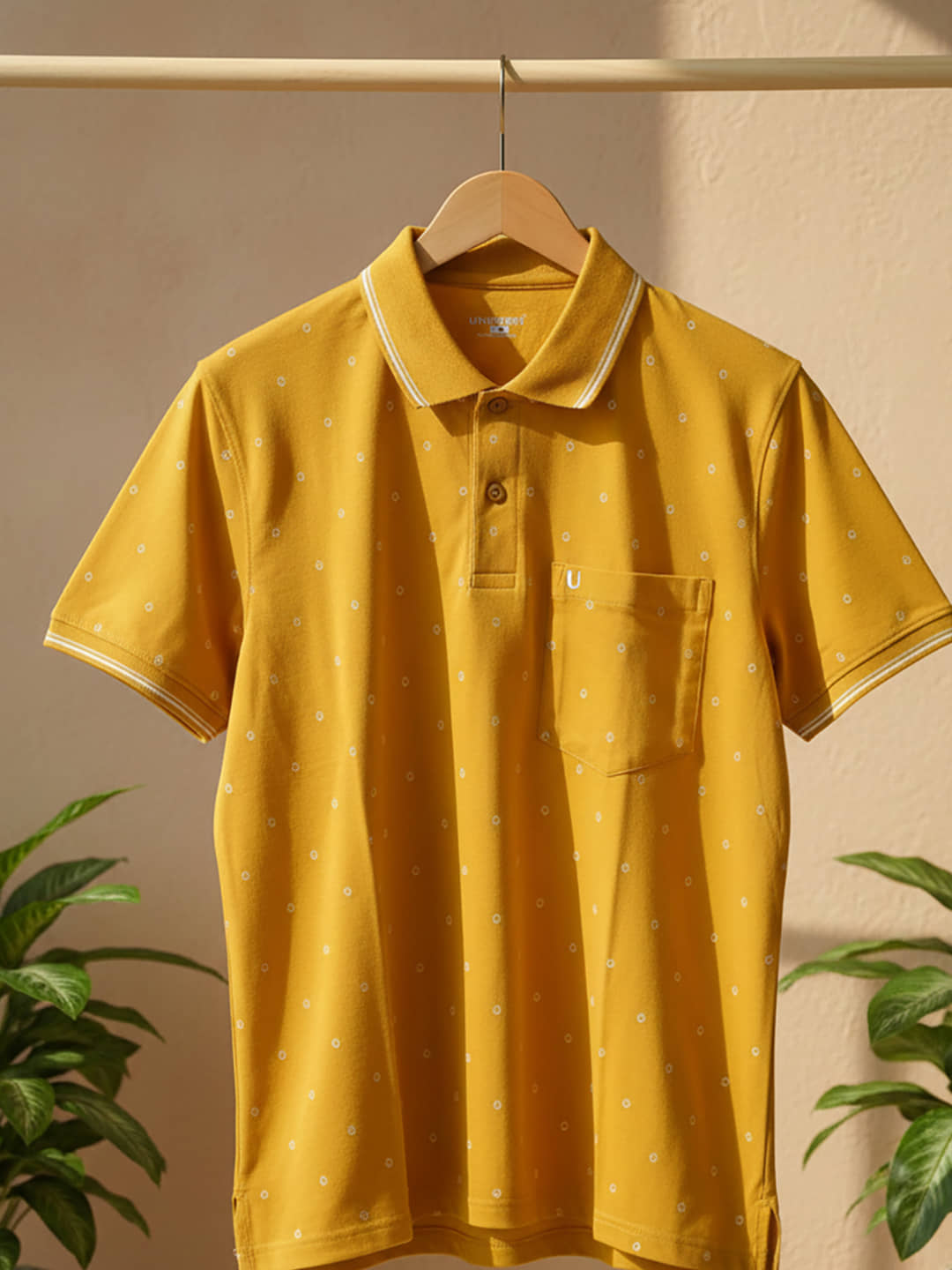 UNIBERRY Men Cotton Blend Regular Fit Printed Polo T Shirt ( Mustard )