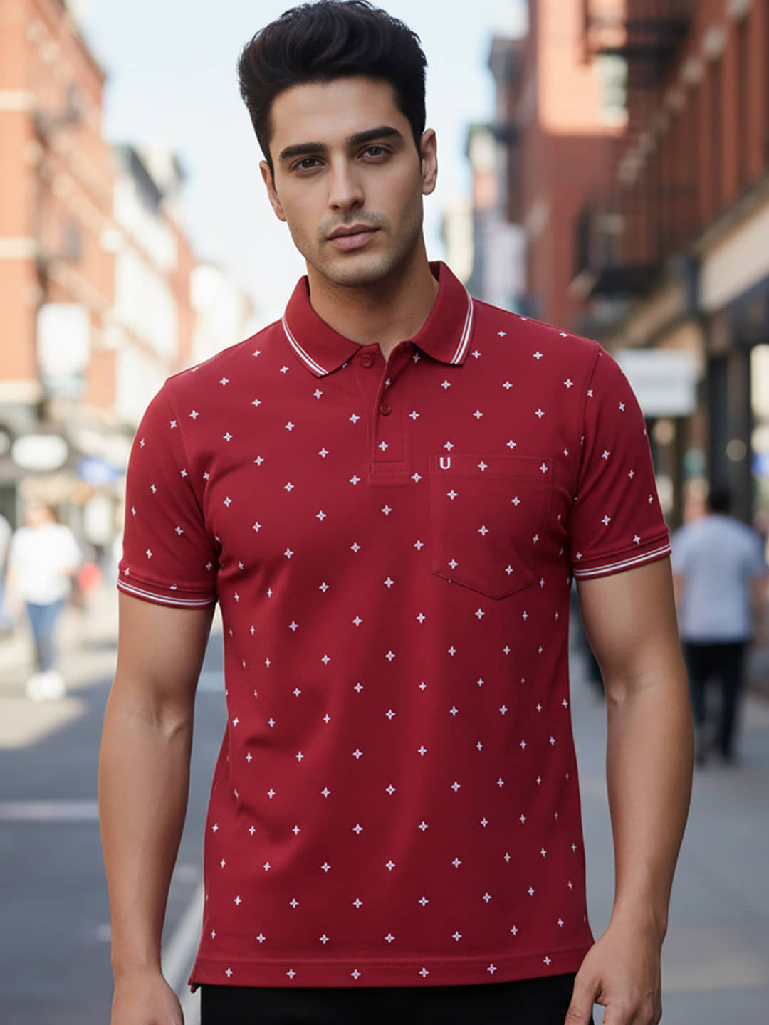 UNIBERRY Men Cotton Blend Regular Fit Printed Polo T Shirt ( Red )