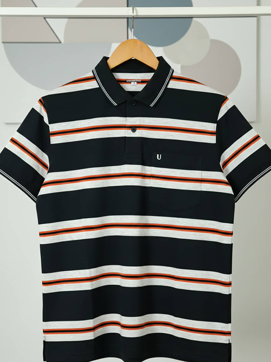 UNIBERRY Men Cotton Blend Regular Fit Striped Polo T Shirt ( Navy )
