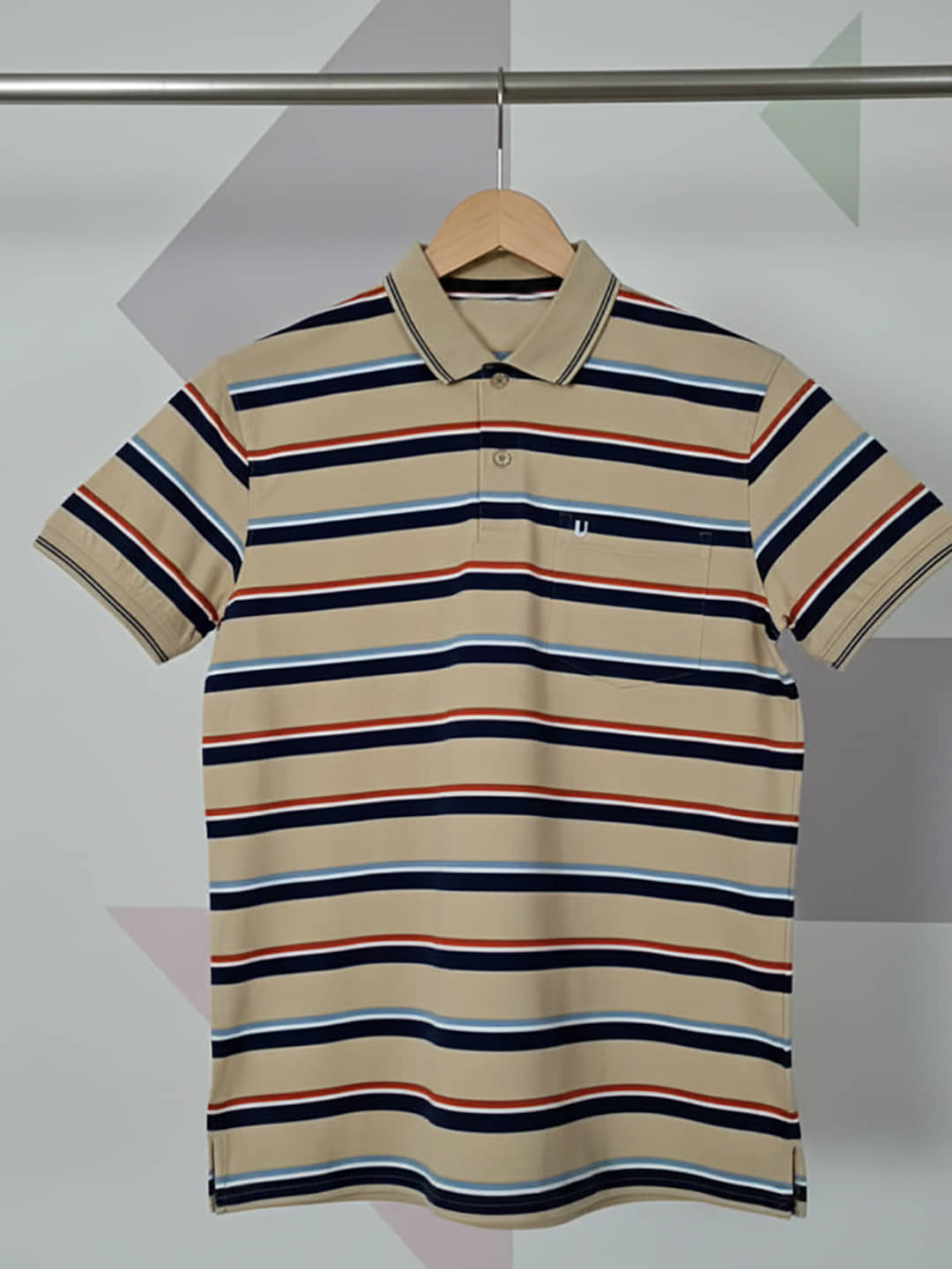 UNIBERRY Men Cotton Blend Regular Fit Striped Polo T Shirt ( Beige )