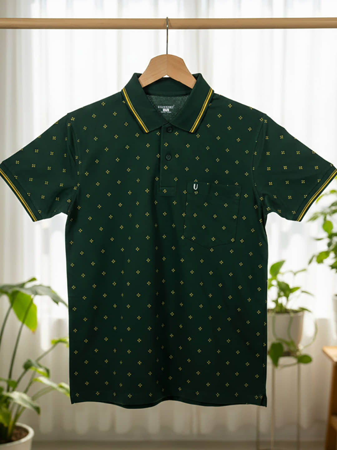 UNIBERRY Men Cotton Blend Regular Fit Printed Polo T Shirt ( Olive )