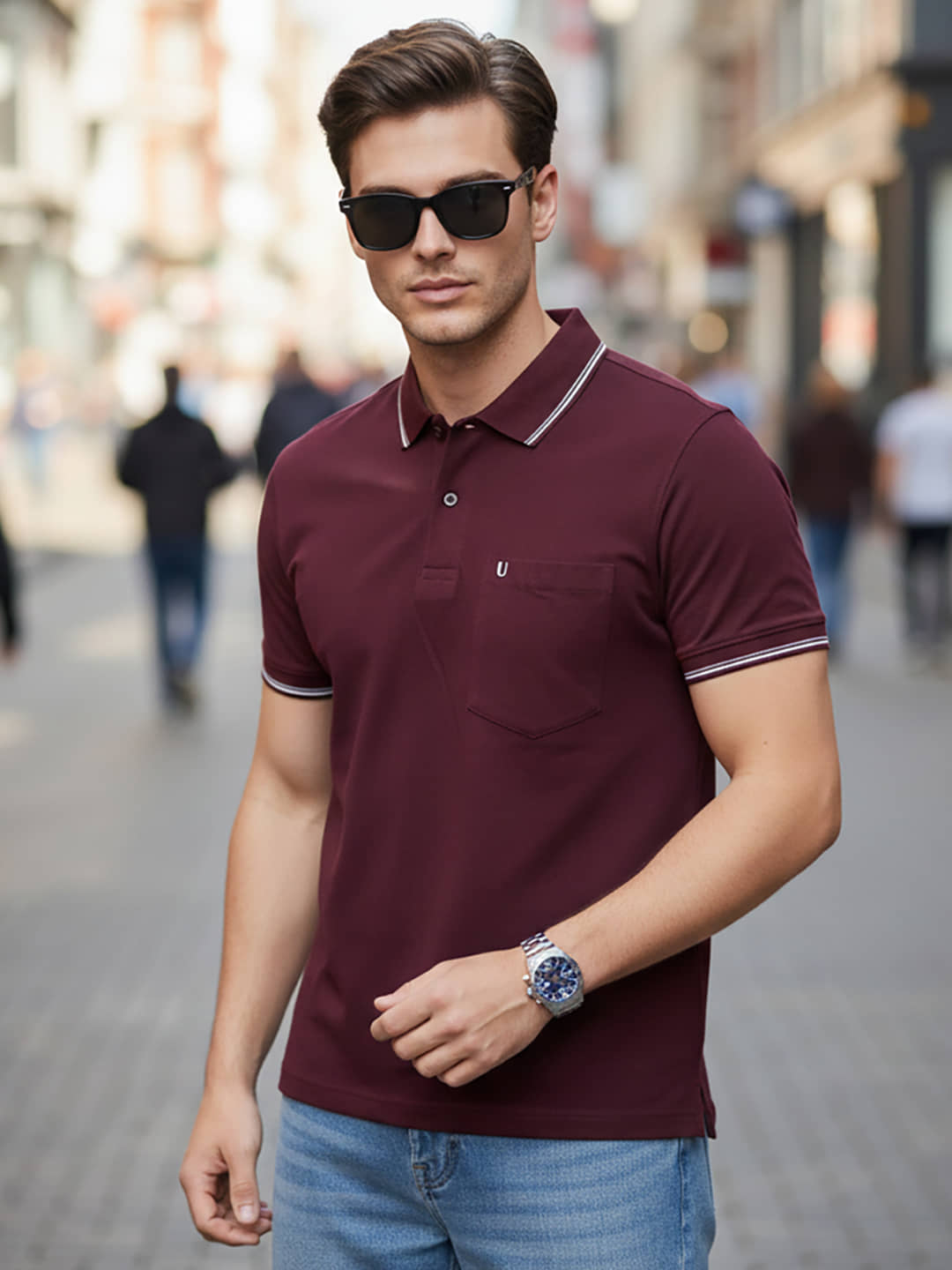 UNIBERRY Men Cotton Blend Regular Fit Solid Polo T Shirt ( Maroon )